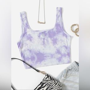 Rib-knit Purple Tie Dye Crop Tank Top, size large.